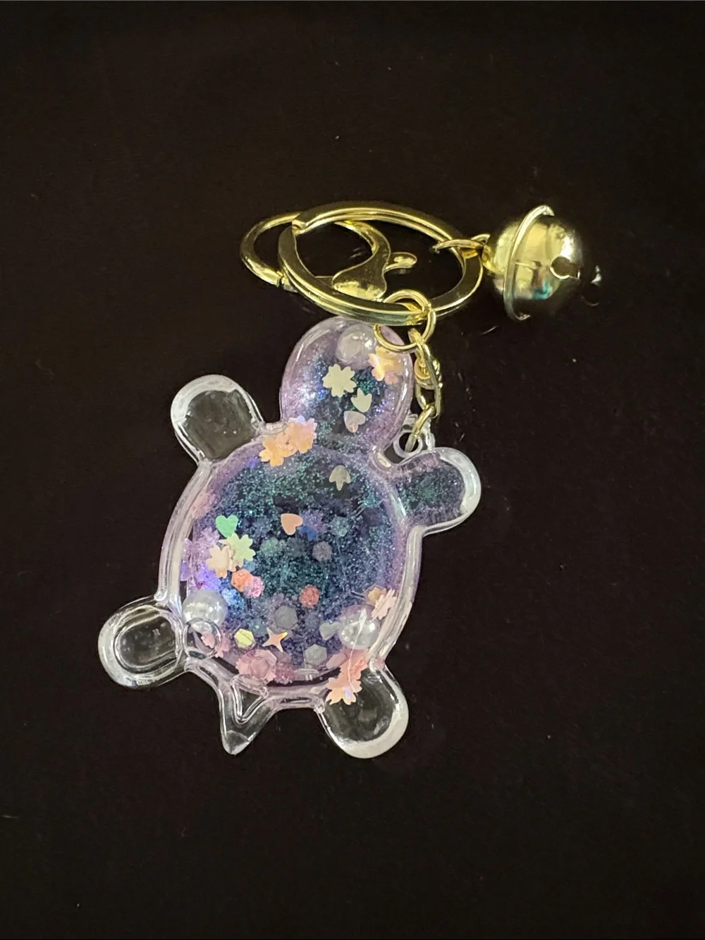 Kawaii Glitter Water Filled Turtle Keychain Bag Charm with Bell - Pink & Blue